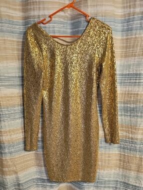 Rhapsody Metallic Gold Long-Sleeve Bodycon Dress